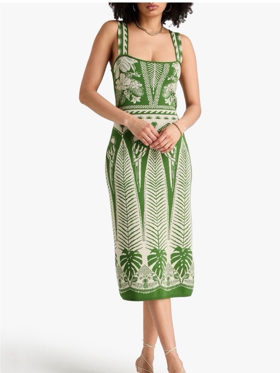 FARM Rio Dresses & Skirts - Farm Rio Macaw Sweater Green & Cream Tropical Knit Midi Dress